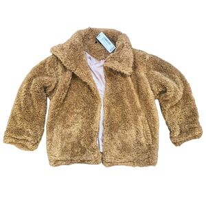 NWT Small Tan Faux Fur Vegan Teddy Jacket Coat Shacket Shaggy Waterfall Brown